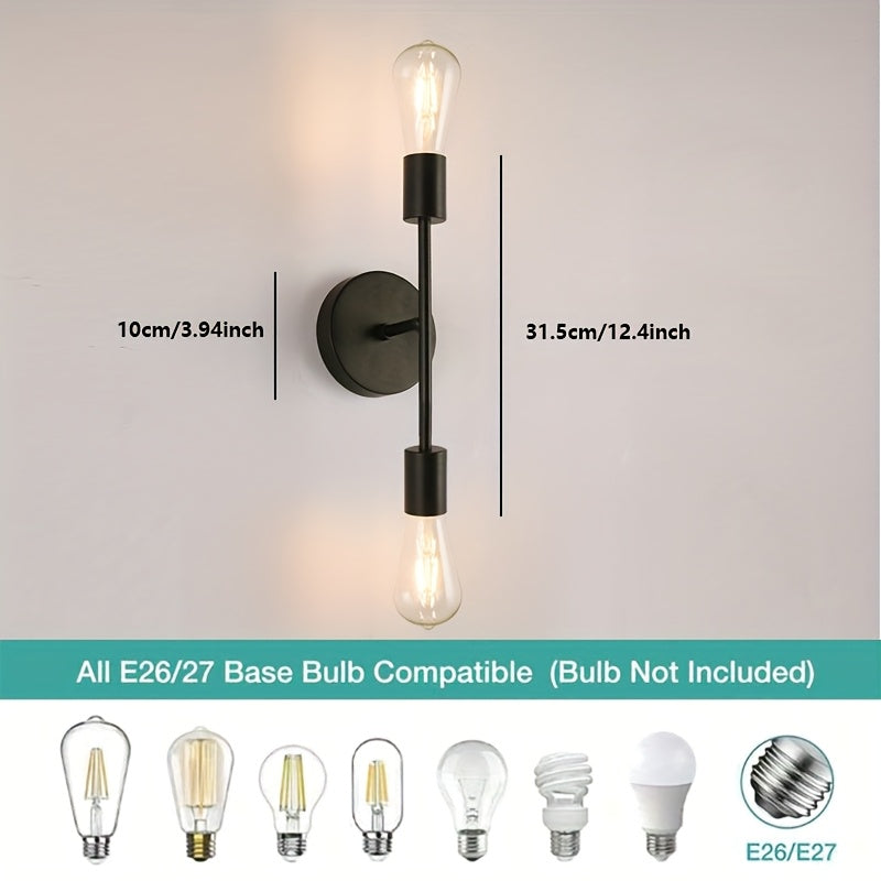 Arandela Minimalista Moderna de 2 Luces con Base E27 - Aplique Semiempotrado en Hierro Fundido para Entrada, Pasillo, Baño, Escaleras y Dormitorio (Sin Bombillas Incluidas), Iluminación Elegante para Sala, Acabado Pintado