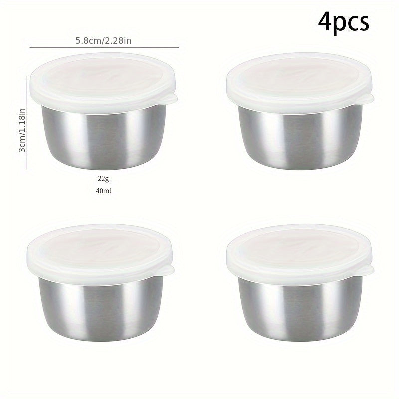 2/4/6 piezas - Tazón de acero inoxidable para salsas de 1.5 oz con tapa transparente, recipiente reutilizable para aderezos, ensaladas y salsas, ideal para asados, picnics, campamentos y almacenamiento en cocina, temática de festividades