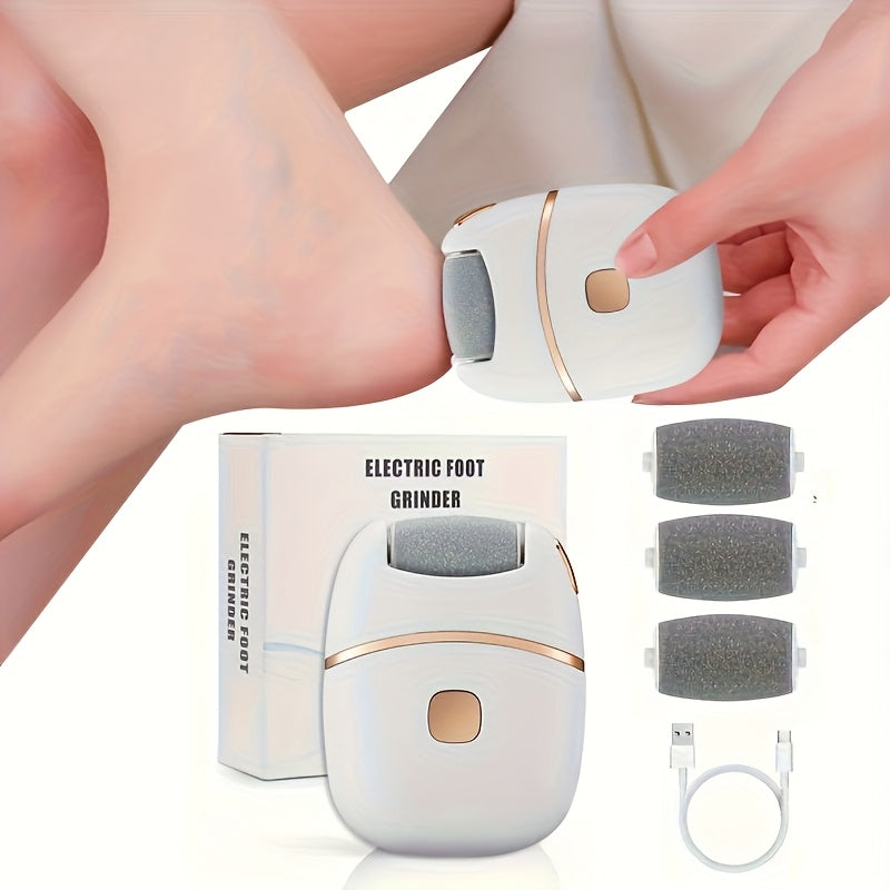 Limpiador Eléctrico de Pies Recargable USB - Eliminador Inodoro y Exfoliante con 4 Bandas de Lijado, Batería de Litio de 400mAh, Herramienta Portátil para Cuidado del Pie en Casa y Salón, Alisador Beige Claro Todo-Temporada