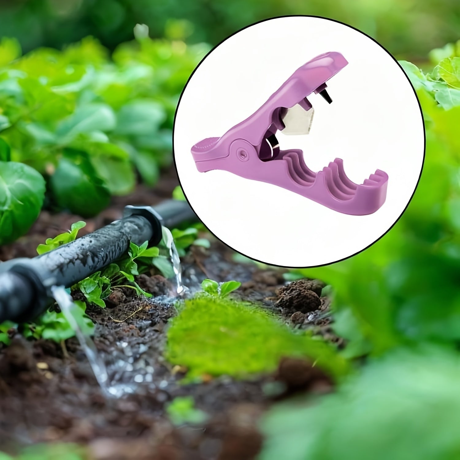 Cortador y punzón de tubería de riego por goteo 2 en 1 - Mango ergonómico morado, diseño pre-perforado para una instalación fácil, compatible con estándares de EE. UU./UE, plástico duradero para sistemas nuevos y viejos, profesionales de paisajismo, herr