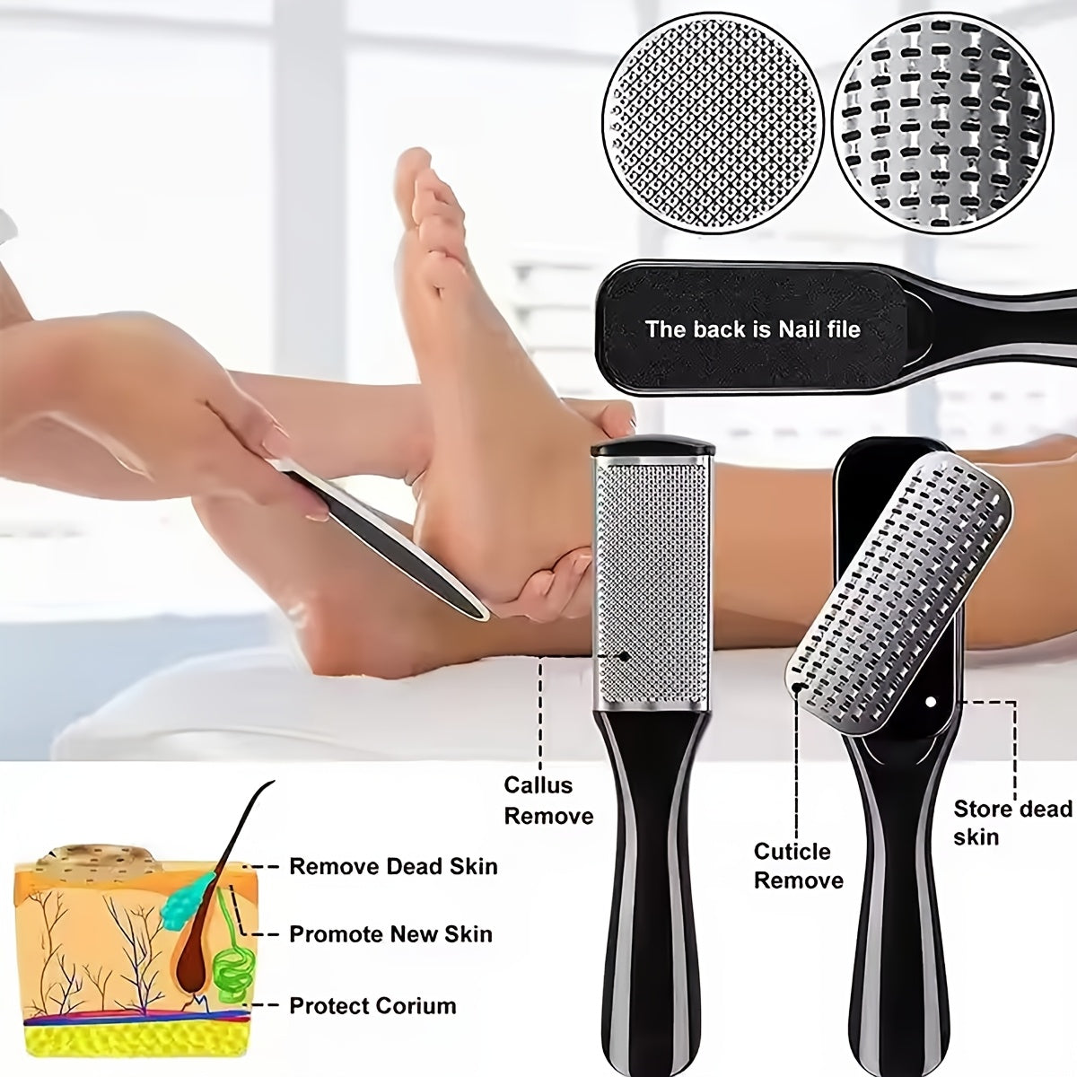 Conjunto de pedicura de alta calidad y multiusos para manos y pies, 8 piezas, molinillo de piel muerta, lima para pies, púa para piel muerta, púa para ranuras de uñas, cepillo exfoliante para pies, piedra de cuidado de pies de acero inoxidable de doble c