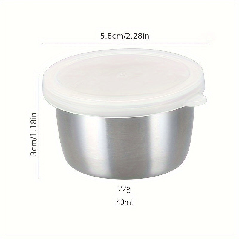 2/4/6 piezas - Tazón de acero inoxidable para salsas de 1.5 oz con tapa transparente, recipiente reutilizable para aderezos, ensaladas y salsas, ideal para asados, picnics, campamentos y almacenamiento en cocina, temática de festividades