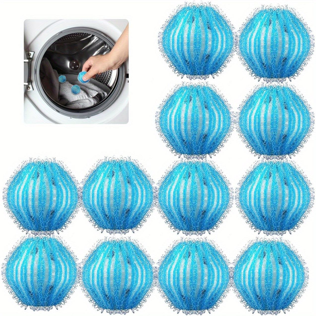 Conjunto de 12 Bolas para Secadora de Ropa Reutilizables HOTU para Eliminar Pelo y Pelusa de Mascotas - Sin Necesidad de Energía, Diseño con Flecos en Azul Vibrante para Todas las Lavadoras, Captura el Pelo y la Pelusa de Mascotas, Alternativa al Suaviza