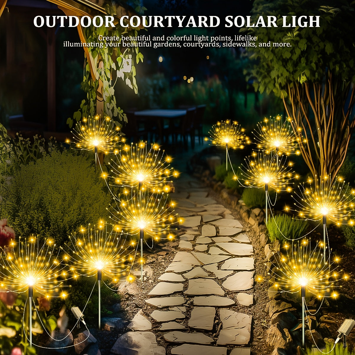 5 luces solares de fuegos artificiales para decoración exterior - 8 modos de iluminación, luces LED para San Valentín, Ramadán, Navidad, Halloween, bodas y fiestas en el jardín, perfectas para ambiente festivo, luces solares colgantes