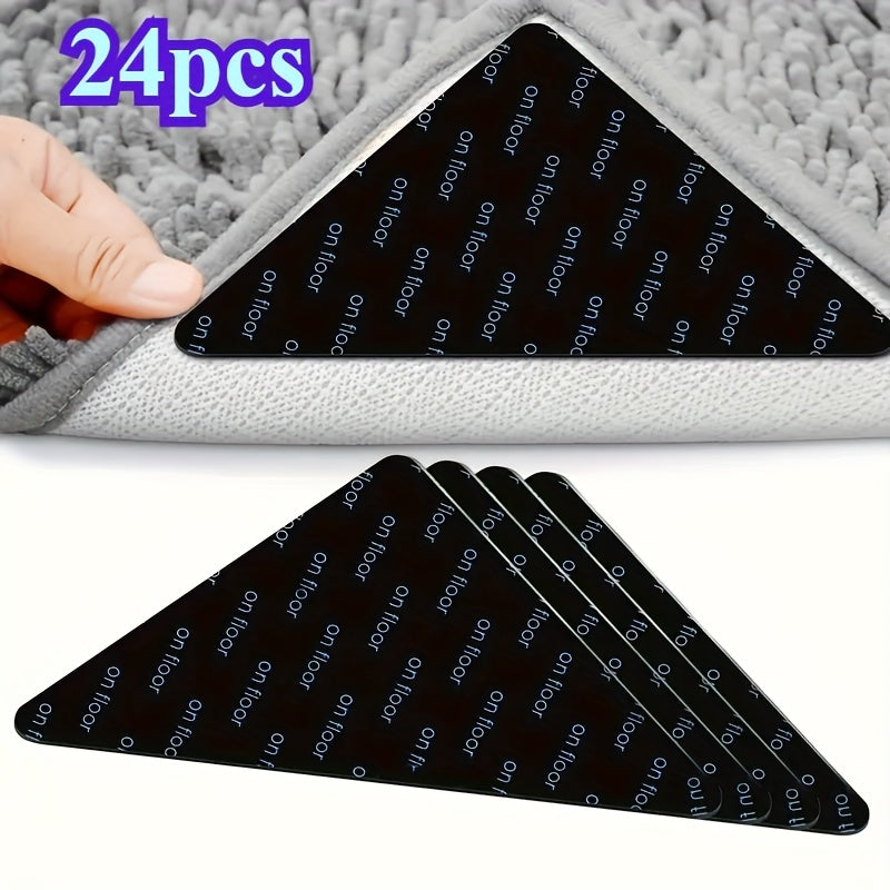 24pcs Sujetadores de Alfombras, Pegatinas de Fijación Antideslizantes, Alfombrilla Antideslizante para Suelos de Madera, Suelos de Azulejos y Mármol, Clips Adhesivos de Doble Cara para Mantener la Esquina Plana, Cinta de Alfombra Removible para Alfombras