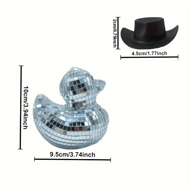 Pato con espejo de disco y sombrero de copa negro - Adorno de vidrio reflectante para fiestas, decoración del hogar y cafeterías, no necesita energía, decoración de disco reflectante | Pato decorativo | Superficie reflectante, decoraciones de bolas de di