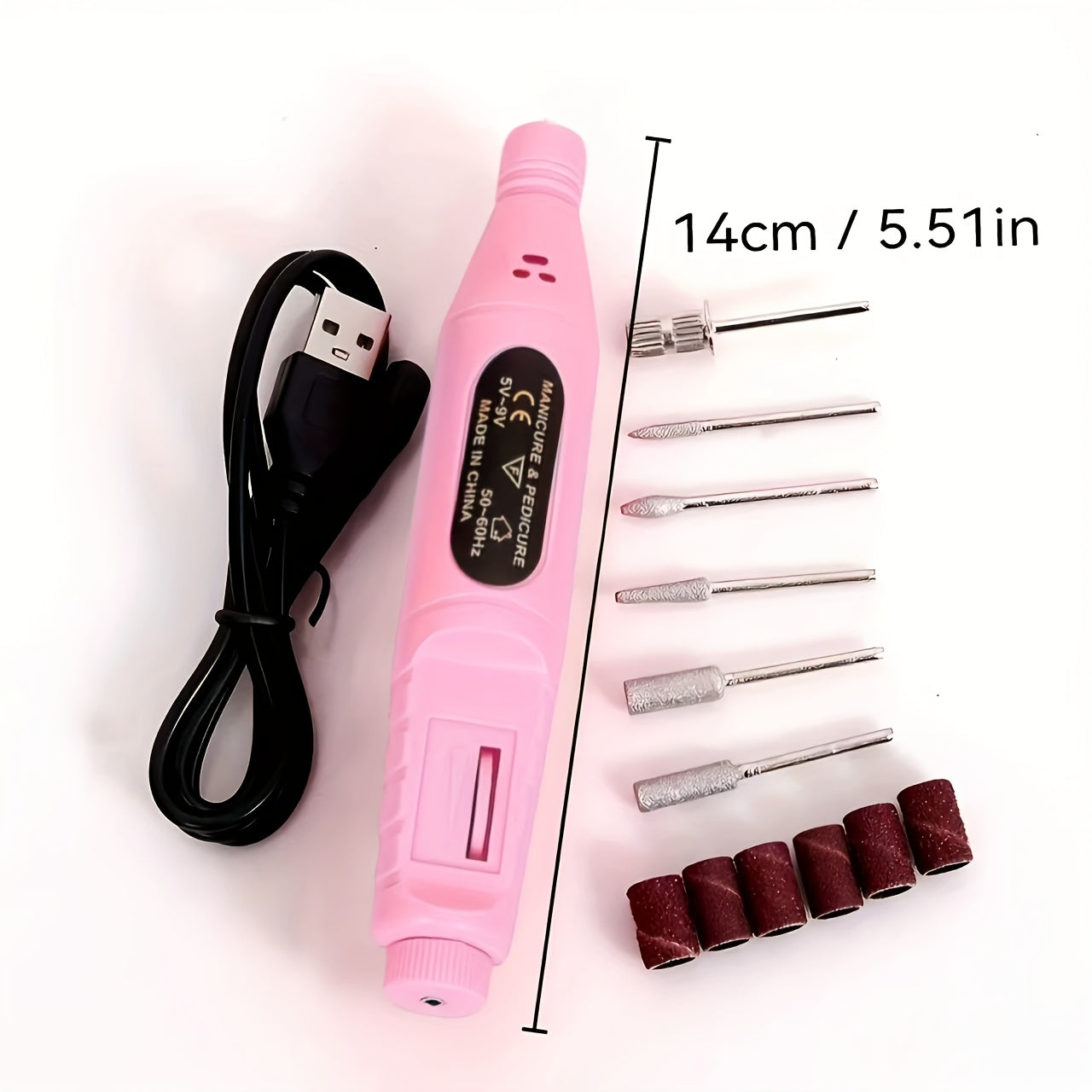 Máquina de esmalte de uñas ergonómica mejorada - Fichero de uñas eléctrico de alta velocidad alimentado por USB con 4 cabezas intercambiables y 20 tiras de papel de lija, herramienta de manicura portátil hipoalergénica adecuada para uso doméstico y profe