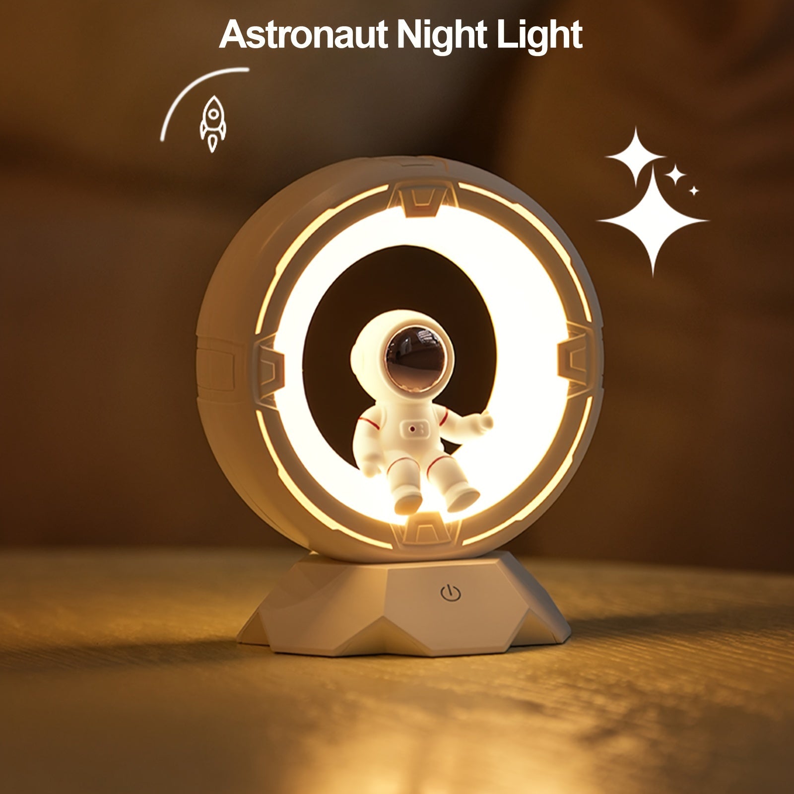 BGPRIDER Moderna Lámpara de Noche Astronauta, Control Táctil 3-Color LED Lámpara de Mesilla, 4 Niveles de Brillo Ajustables, Batería de Litio Recargable de 1200mAh, Inalámbrica, con Placa de Mesa para Dormitorio, Ideal para Regalos de Cumpleaños y Navida