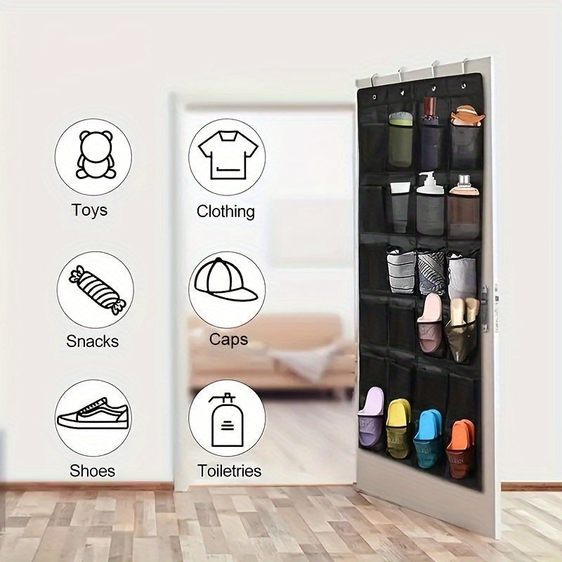 Organizador de zapatos de 24 bolsillos para colgar en la puerta - Estante de zapatos de plástico duradero con bolsillos de malla grandes, soporta hasta 33 libras, Almacenamiento y organización de armario, Sin cargador, No requiere batería