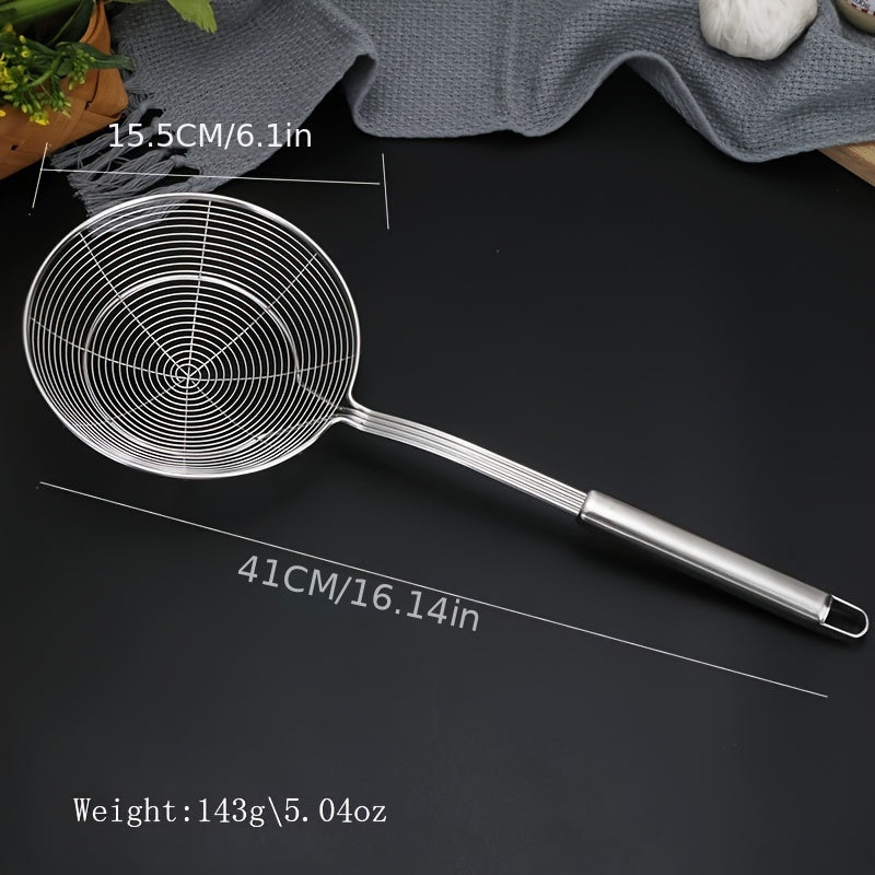 1 Pieza, Colador De Acero Inoxidable, Cuchara De Alambre Con Mango, Colador De Araña De Cocina, Cuchara De Espumadera Para El Hogar, Para Freír, Herramienta De Cocina Para Alimentos Fritos, Utensilios De Cocina, Accesorios De Cocina