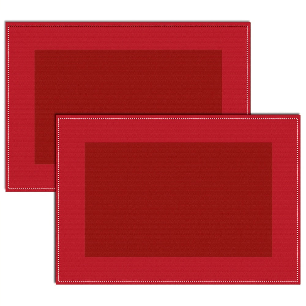 Un juego de 2/6 manteles individuales rojos elegantes, resistentes al calor, estilo chino de color sólido, mantel cuadrado de poliéster, adecuados para banquetes festivos, fiestas, comidas diarias y decoración del hogar, lavables a máquina