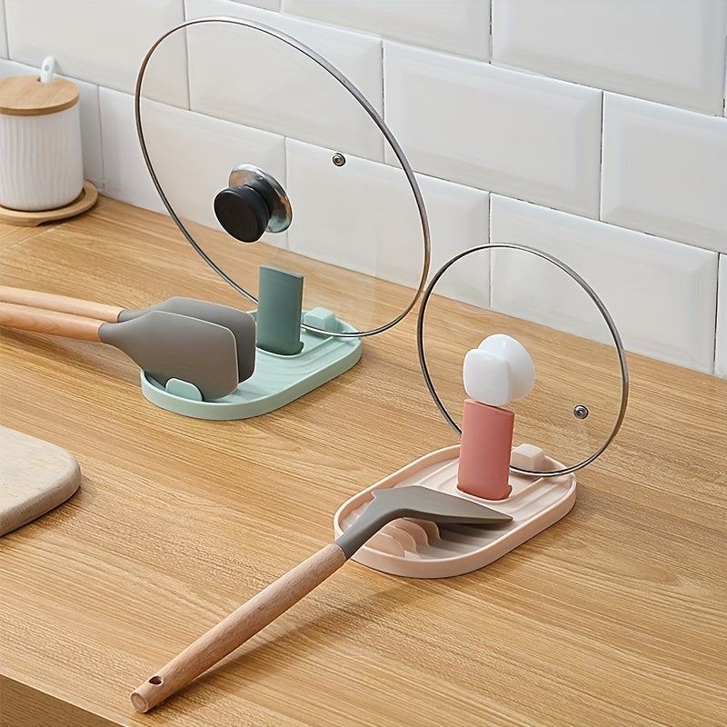 1pc Estante de Almacenamiento de Cocina Moderno de Plástico con Bandeja de Drenaje, Soporte para Tapas de Ollas, Descanso para Cucharas y Organizador de Utensilios para la Organización del Hogar, Organizadores y Almacenamiento de Cocina