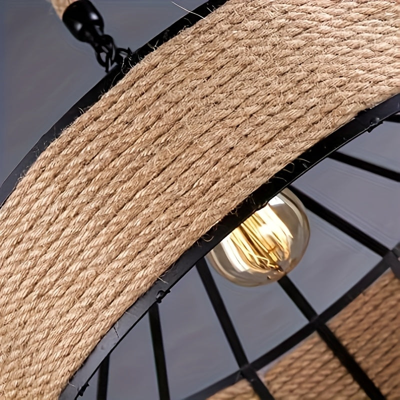 1PCSE27 Lámpara Colgante de Montaje Empotrado con Tornillo, Lámpara Colgante Creativa de Cuerda de Cáñamo de Hierro, Pantalla de Araña Estilo Industrial Moderno, Accesorios de Iluminación para Decoración de Bares y Restaurantes sin Bombilla