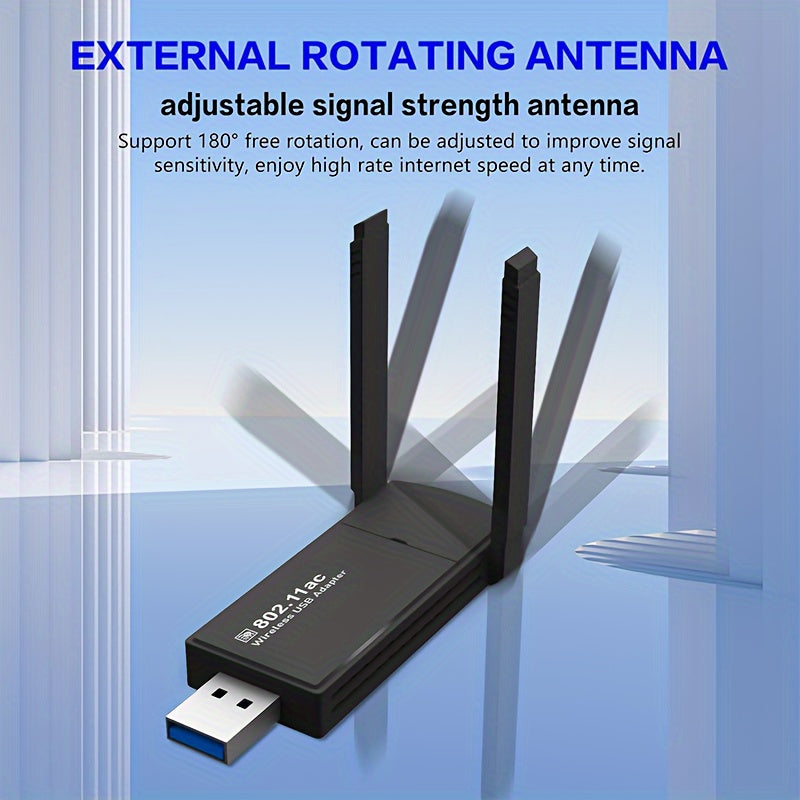 Adaptador de red inalámbrico USB de 1300Mbps con antena de doble banda, 2,4GHz y 5,0GHz, Modo de alimentación: USB, Voltaje de funcionamiento: ≤36V, Opción de conectividad: USB, Propiedades de la batería: Sin batería, Compatible con Windows 10/11/8.1/7,