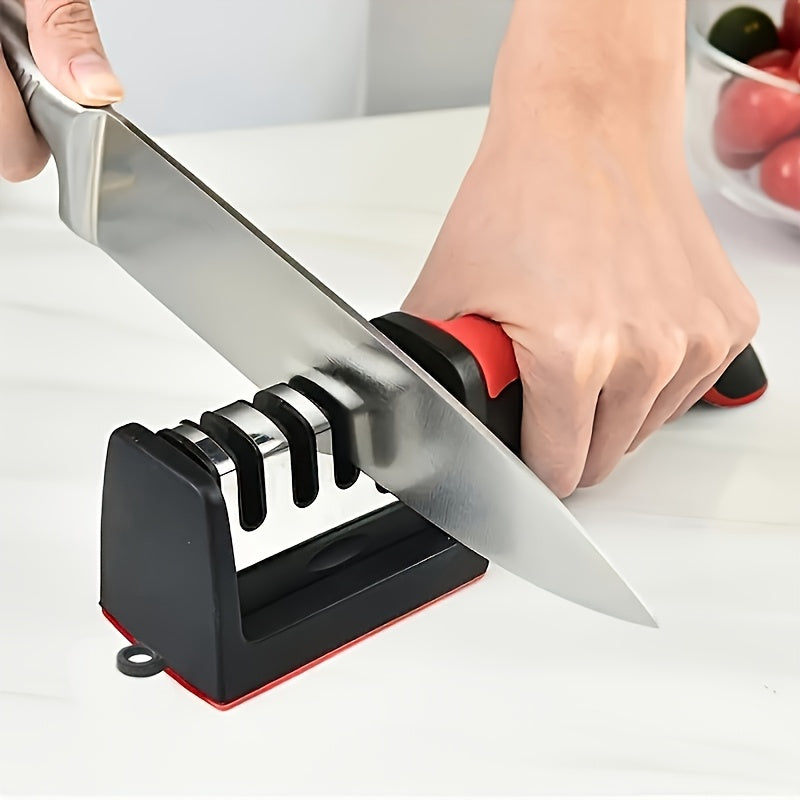 Afila cuchillos profesional de grado 4, altamente eficiente, hecho de acero tungsteno y cerámica, con piedra de afilado rápido y mango antideslizante, ideal para varios tipos de cuchillos y tijeras, suministros de cocina, artículos para el hogar en veran