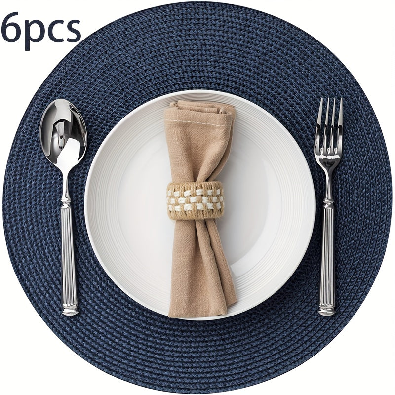 6 Unidades de Placemats Redondos de Plástico Tejido Placemats Lavables y Limpiables Alfombras de Mesa Adecuadas para Mesas de Comedor Resistentes al Calor y Antideslizantes Placemats Redondos Antideslizantes Alfombras de Mesa de PVC Estilo Occidental Ant