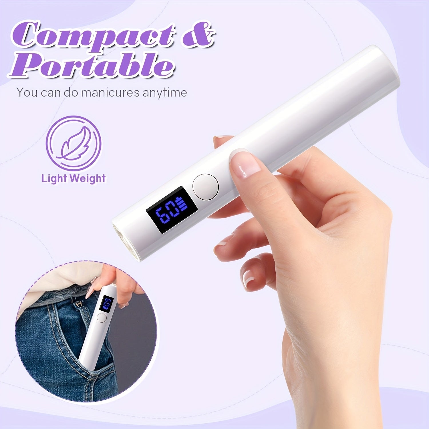 Lámpara de uñas LED mini portátil, secador de gel de uñas de secado rápido, herramienta de manicura de mano con batería de litio recargable, carga USB, sin formaldehído - Ideal para uso en casa y salón, herramienta de arte de uñas de salón|Polish de uñas