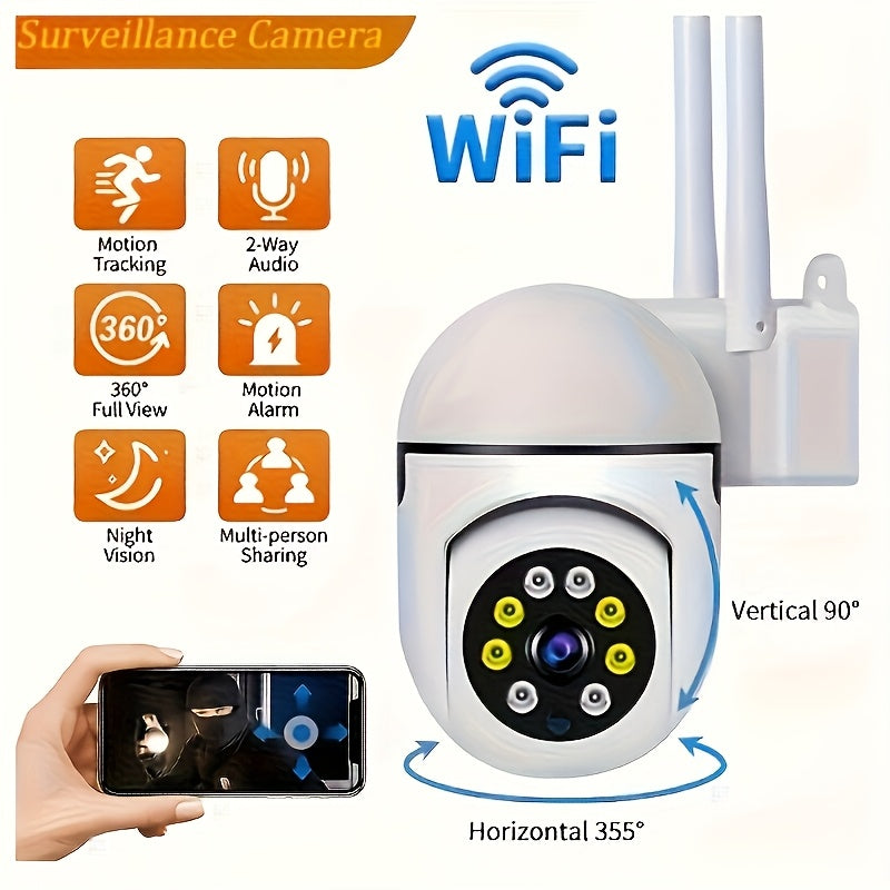Camara de vigilancia inteligente inalámbrica Wi-Fi con rotación 360° (horizontal/vertical/zoom), visión nocturna en color, audio bidireccional y seguimiento de movimiento, resolución Full HD 1080P, regalo de Navidad (tarjeta SD no incluida, se vende por