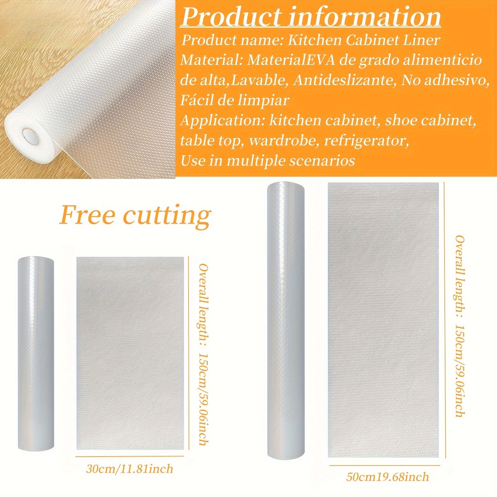 1 Rollo de Forro para Gabinetes de Cocina, Forro para Estante y Cajón, Alfombrilla Impermeable Antideslizante a Prueba de Polvo para Nevera y Mesa, Papel Multiusos para Armarios de Cocina, Material Espeso EVA, Forros para Estanterías