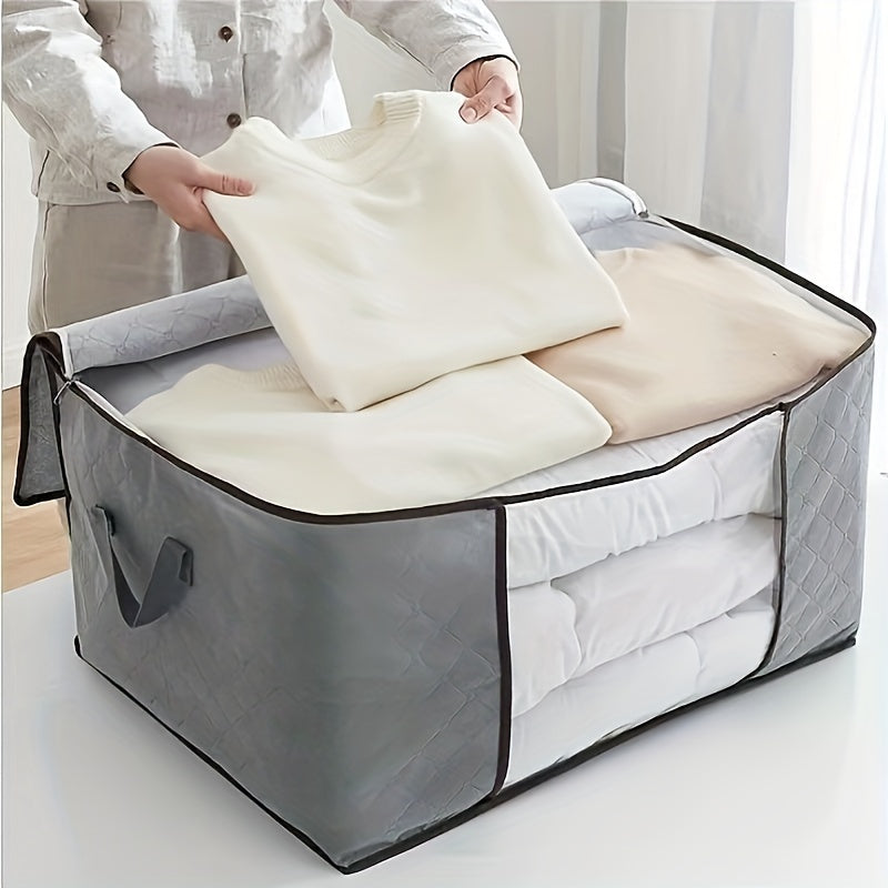 Bolsa organizadora grande para ropa, hecha de tela no tejida, con ventana transparente y cierre seguro de cremallera, protector multiusos para cobijas, edredones y ropa de temporada, almacenamiento debajo de la cama