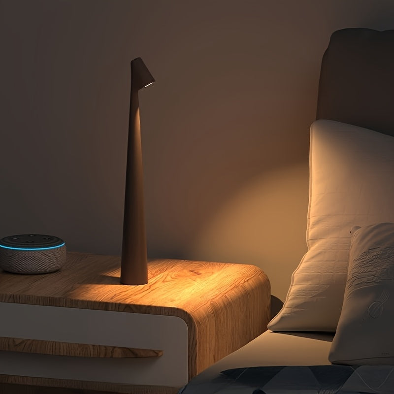 Lámpara de mesa de carga USB de estilo Art Deco, moderna y sencilla, apariencia de cepillo de dientes de lujo creativo, acabado mate, base de plástico laca, iluminación ajustable, control táctil, batería recargable de litio de 1200mAh, con cable