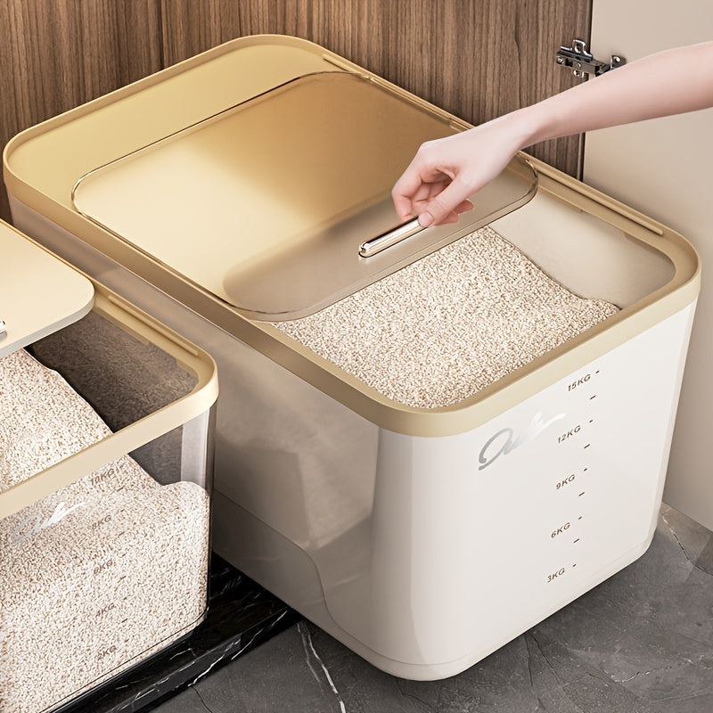 Dispensador de Arroz Premium Sellado - 5.0kg/10.0kg/15.0kg, Hermético y Antihumedad, Recipiente para Alimentos de Plástico de Alta Calidad, Caja de Almacenamiento para Granos y Cereales, Contenedor para Harina, Sin Necesidad de Electricidad