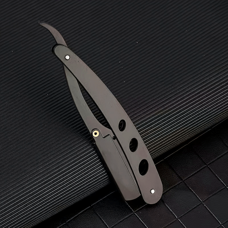 Navaja de afeitar manual de acero negro vintage, cuchilla de afeitar de moda antigua con soporte, herramienta de afeitar clásica para la cara, afeitadora de pelo duradera para hombres