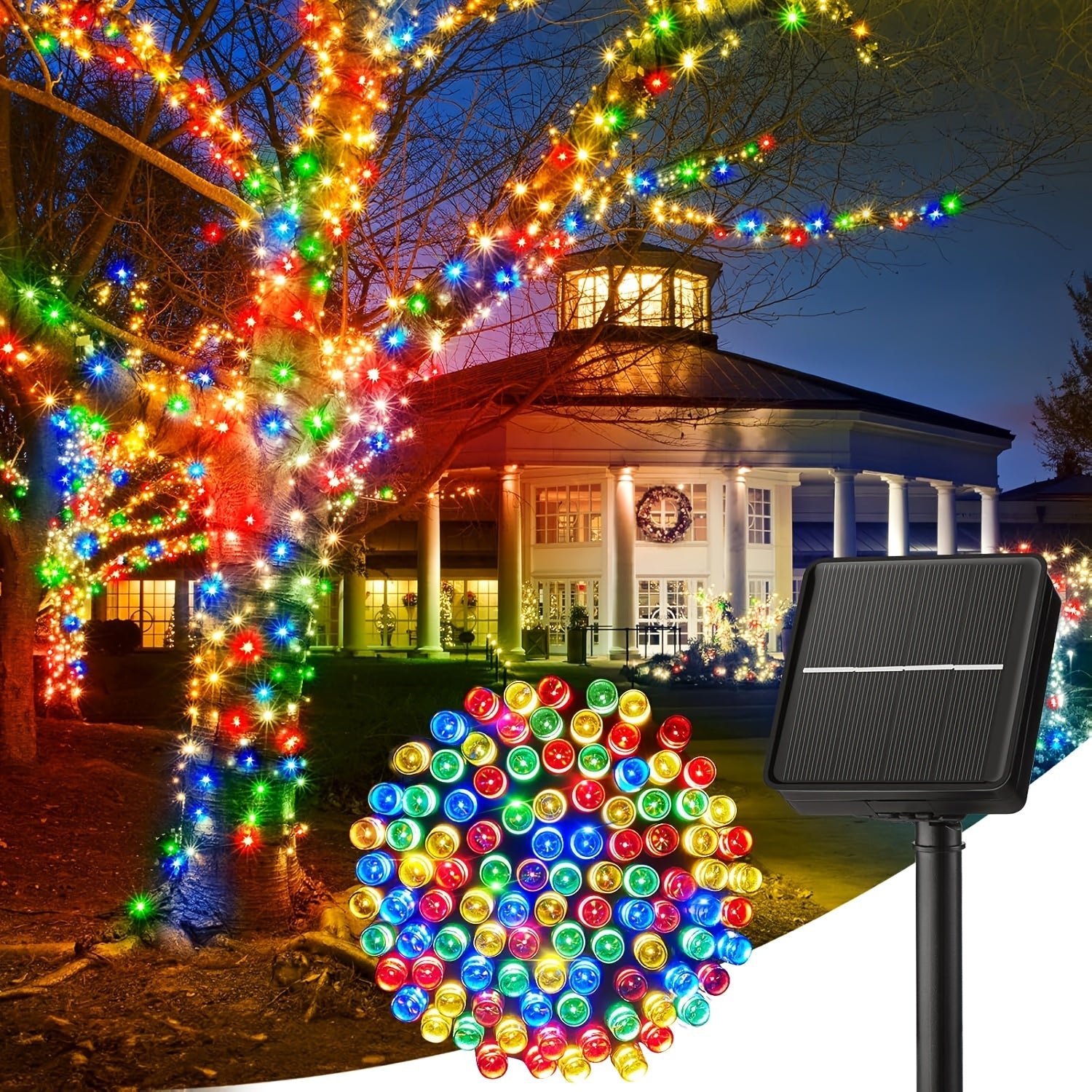 Luz decorativa Solar 5/22M con 20/200 bombillas, cadena de luces de escenario de paisaje solar para exteriores, 8 modos de iluminación, fácil de instalar luz decorativa de patio, adecuada para Navidad, valla de jardín, pabellón de patio, fiesta, boda y d