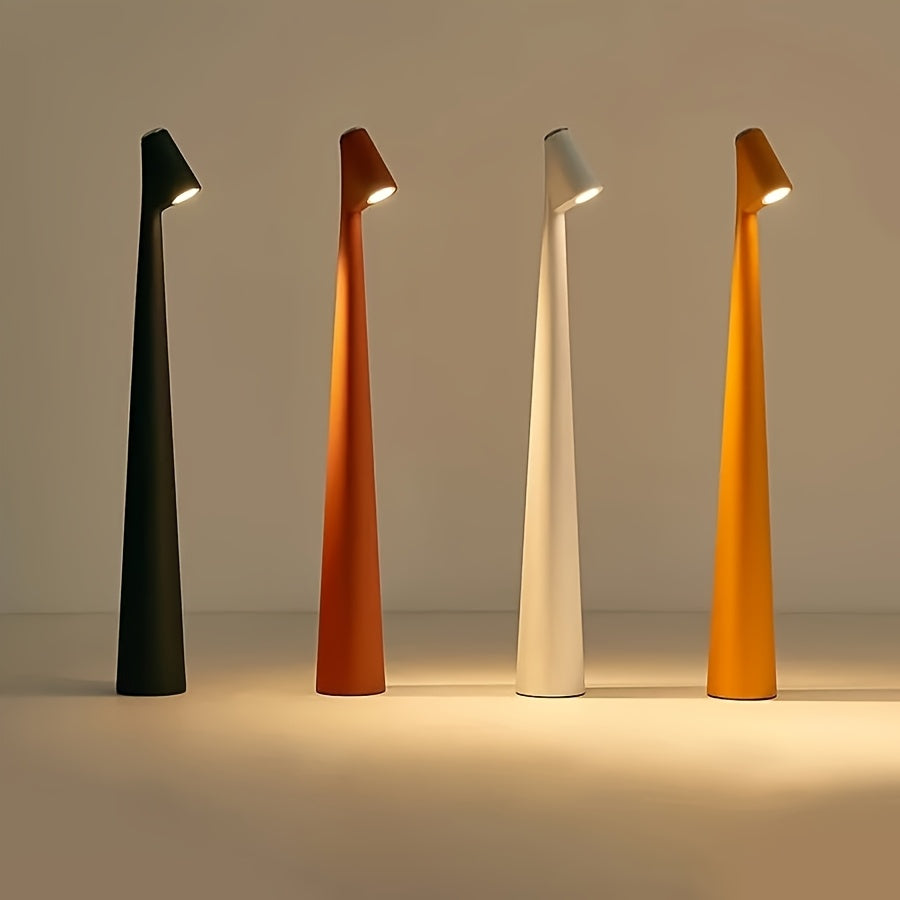Lámpara de mesa de carga USB de estilo Art Deco, moderna y sencilla, apariencia de cepillo de dientes de lujo creativo, acabado mate, base de plástico laca, iluminación ajustable, control táctil, batería recargable de litio de 1200mAh, con cable