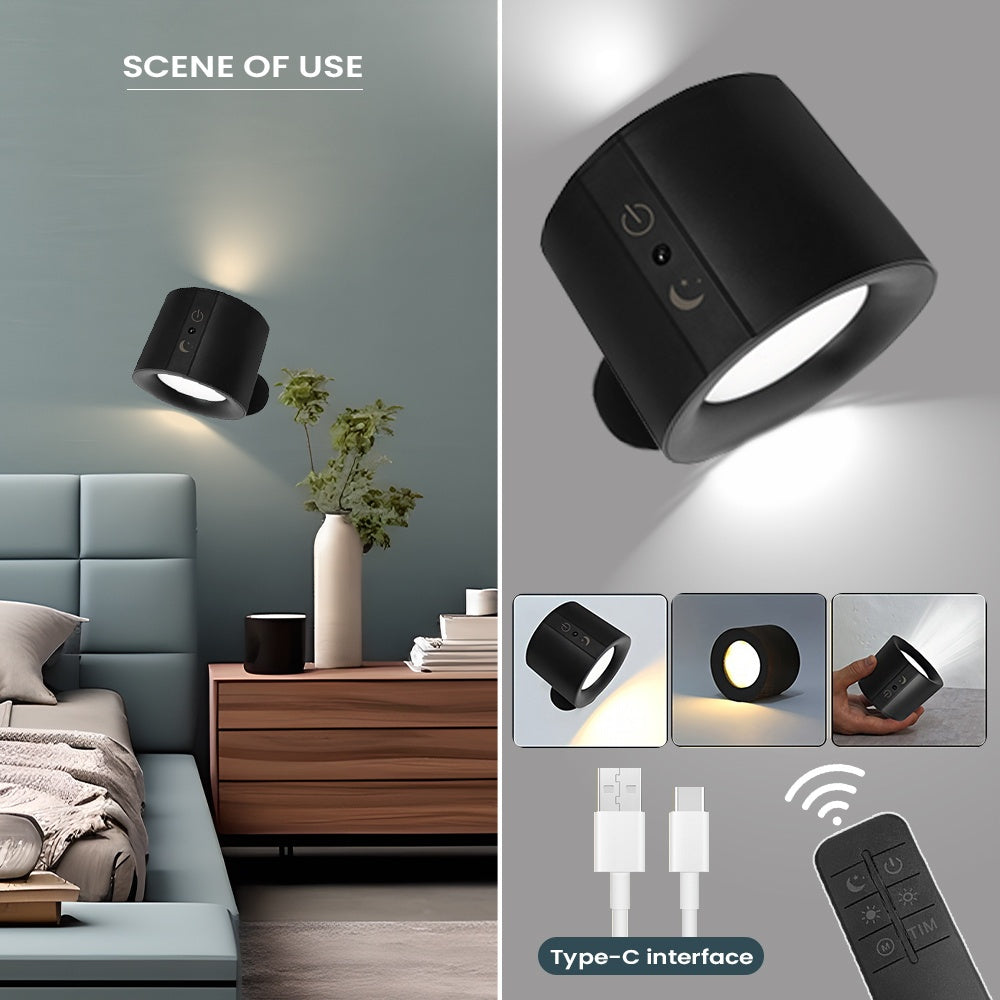 Luz de pared interior GVTCC, doble cara, luz de pared LED de 360° de rotación, 3 modos de color, control táctil y remoto, carga USB, batería recargable de iones de litio, moderna para sala de estar, dormitorio y pasillo, ajustable, con control táctil.