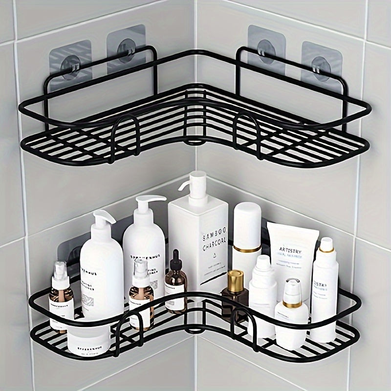 1 pieza de Esquina para Ducha en PVC que Ahorra Espacio - Organizador de Baño Montado en Pared sin Taladro para Champú, Acondicionador y Maquillaje - Anticorrosión, Fácil de Instalar, Sin Formaldehído, Acero Inoxidable, Estantes para la Ducha