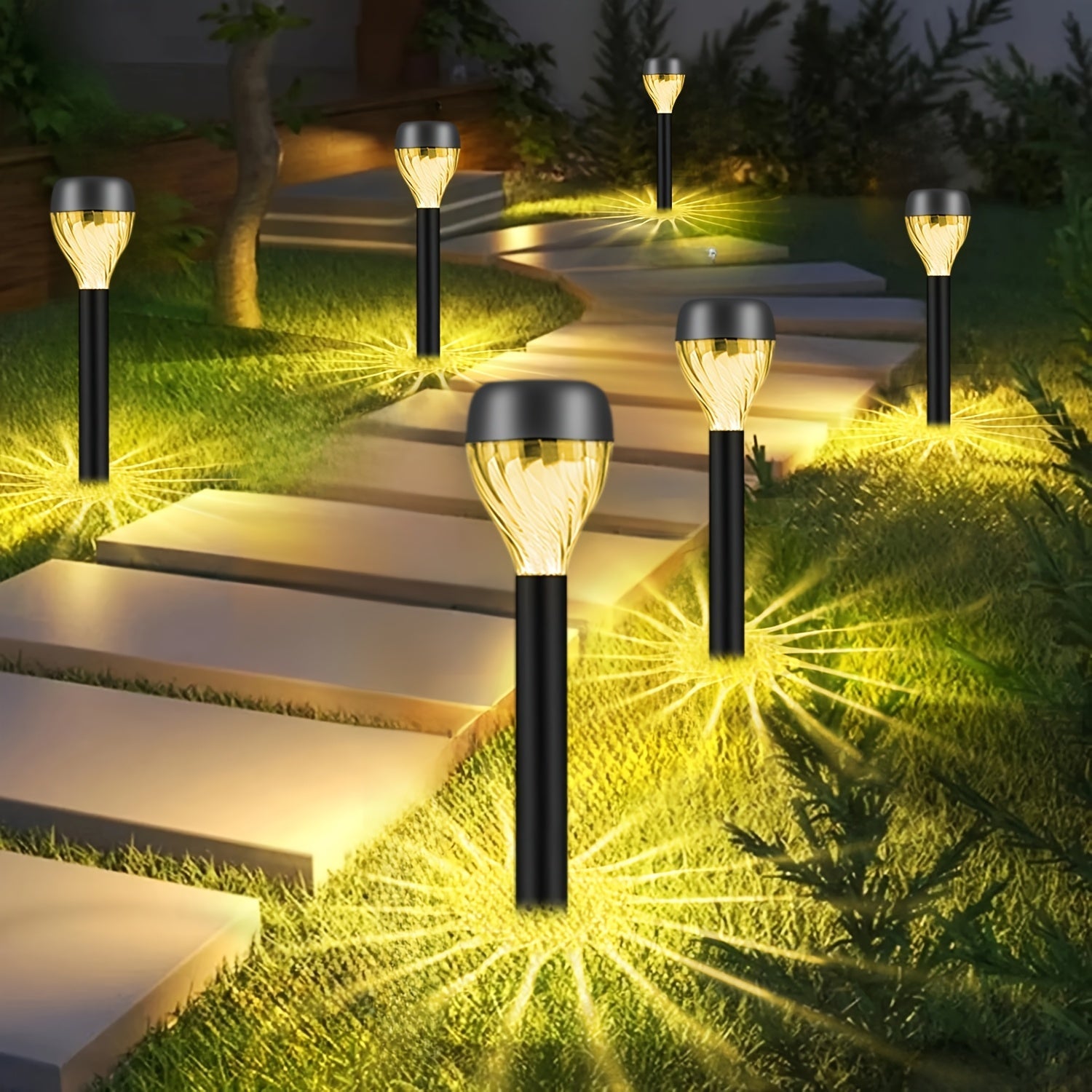 12 piezas de luces solares para exteriores, luces de jardín y paisajismo, luces de sendero LED de luz cálida/blanca, luces de sombra, luces de jardín, adecuadas para caminos, aceras, patios, jardines, parques.
