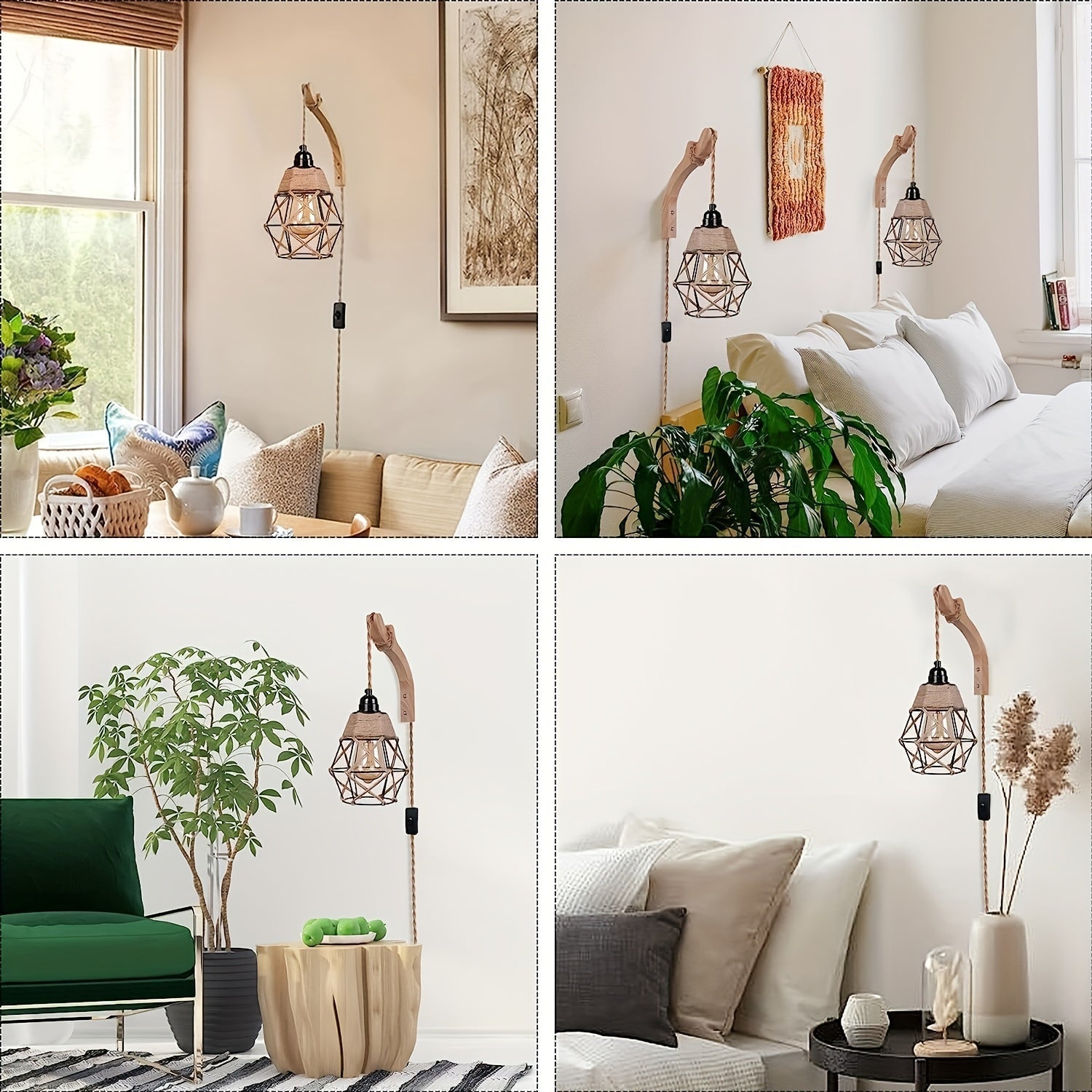 1pc Sconce de madera de granja rústica - Altura ajustable, control de botón de pulsar, 110-130V enchufe US, montaje de pared desmontable con hardware de instalación, sin bombilla incluida