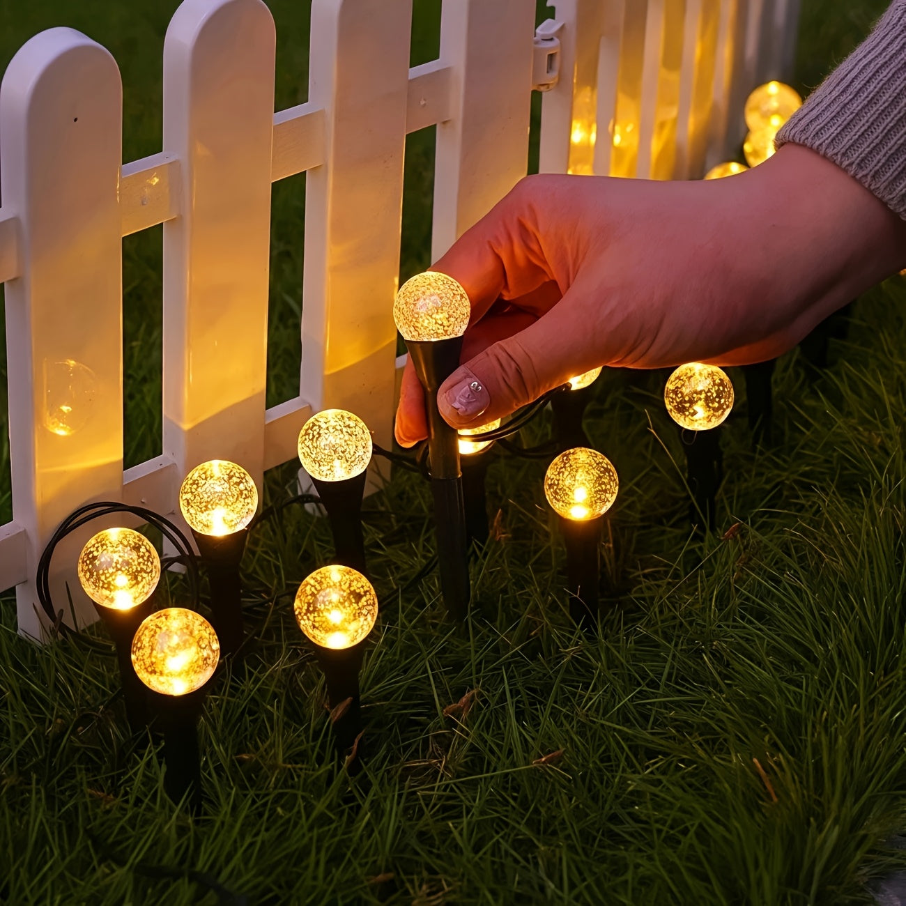 Luz solar LED para senderos, 10/20/40 bombillas LED adecuadas para jardines al aire libre y camping, interruptor de un solo botón con 8 modos, disponible en blanco cálido para crear un ambiente acogedor o colorido para crear un ambiente romántico, IP44,