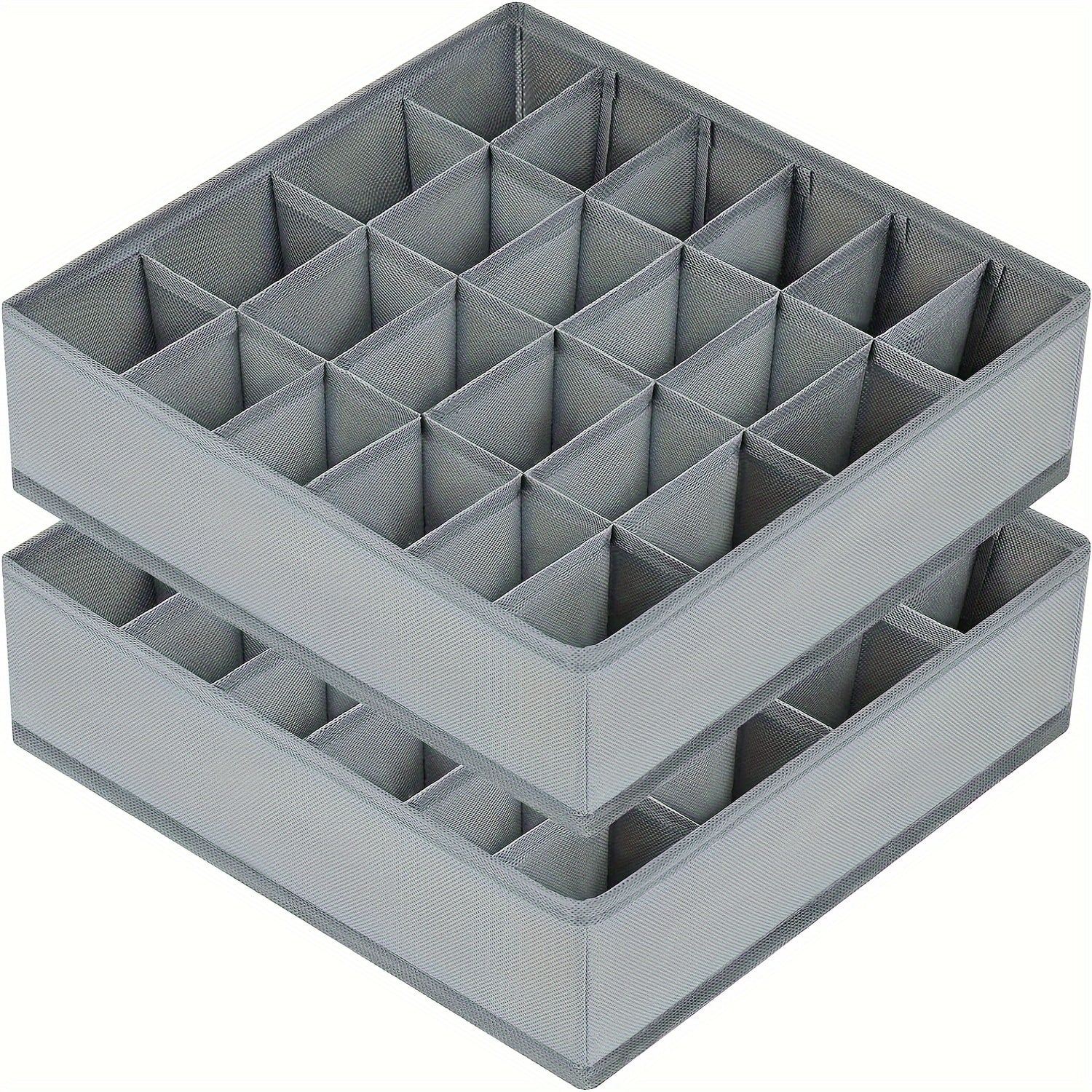 2 cajas de almacenamiento de tela gris con 24 compartimentos - Organizador plegable y apilable para calcetines, corbatas y ropa interior - Divisor de cajón ahorrador de espacio para organización del hogar, organizadores de clóset y almacenamiento