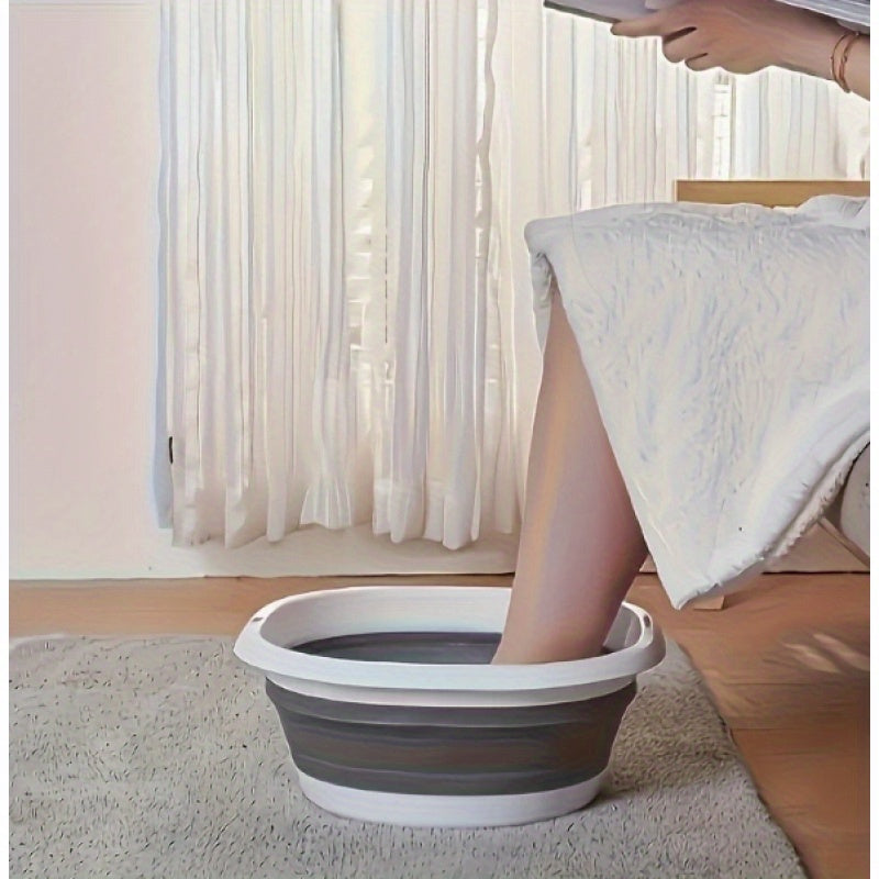 Balde plegable para baño de pies, diseño ergonómico portátil con tapa, material plástico resistente, ideal para viajes y uso en el hogar, no requiere electricidad, fácil de limpiar, estilo moderno, protección cómoda para los pies, accesorio de baño elega