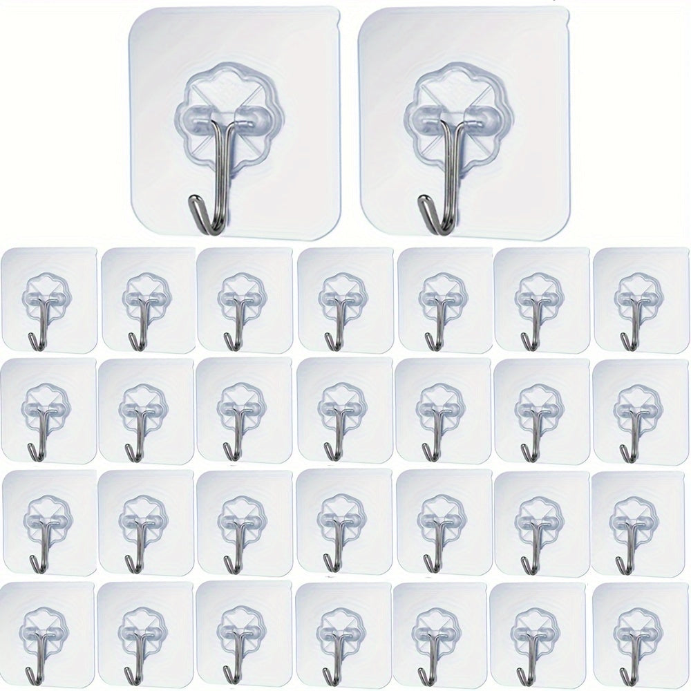 30pcs Ganchos Adhesivos Transparentes - Sin Daños, Montaje en Pared Sin Clavos para Marcos de Fotos y Azulejos, Sujeción Fuerte y Compatibilidad con Múltiples Superficies