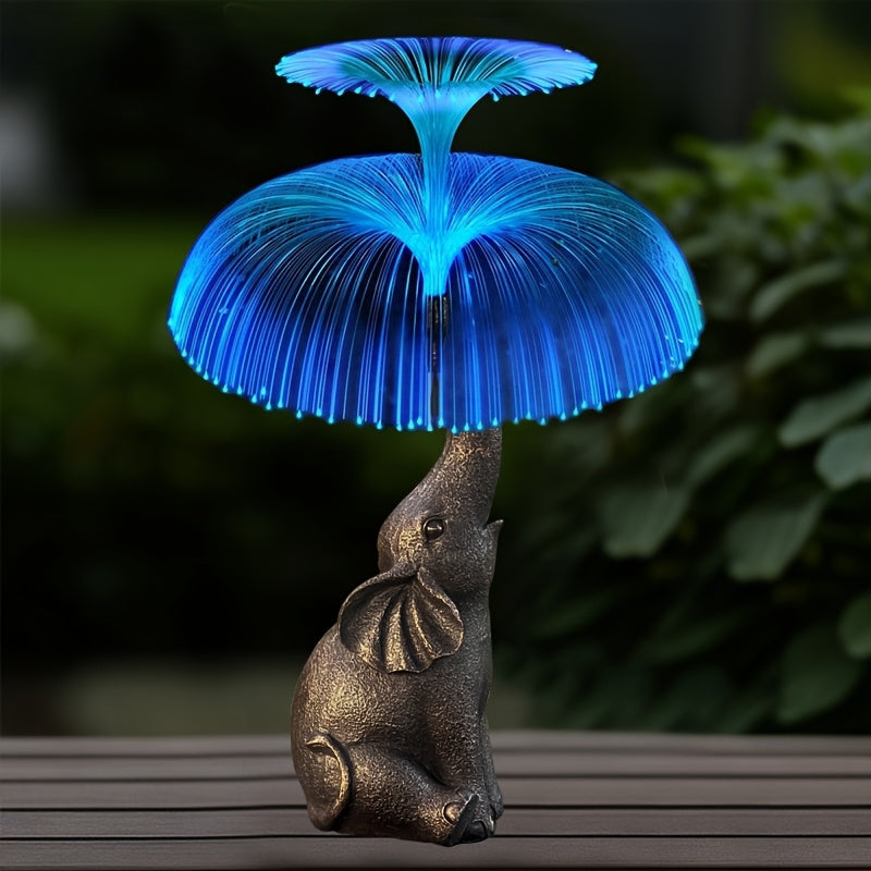 1pc Estatua de elefante de resina alimentada por energía solar, decoración de jardín de tema animal de alta eficiencia energética con acabado de encaústica, control de interruptor, batería de níquel de 600mAh, decoración para jardín, balcón, porche, esta