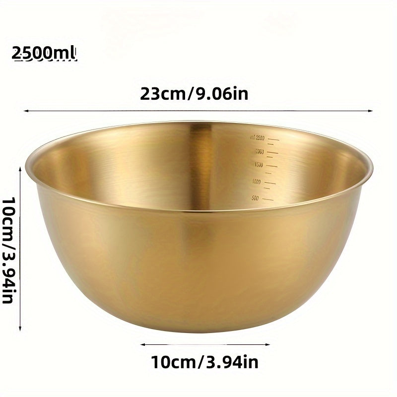 1pc Bol de Ensalada de Acero Inoxidable Duradero con Escala - Apto para Horno, Acabado Metálico Cepillado, Bol Mezclador Redondo para Uso Doméstico y Escolar
