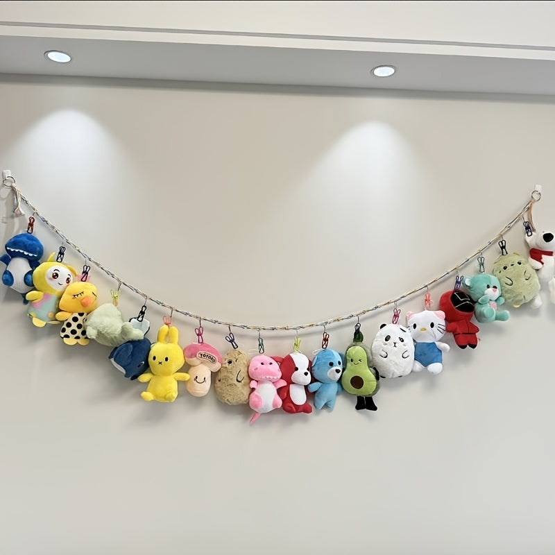 Almacenamiento de Juguetes de Tela Coral con Cuerda Colgante y Bolsa de Red Tejida - Organizador Multiusos para Sombreros, Calcetines y Decoración de Habitaciones Infantiles, Cadena Decorativa, Diseño Divertido | Construcción Resistente