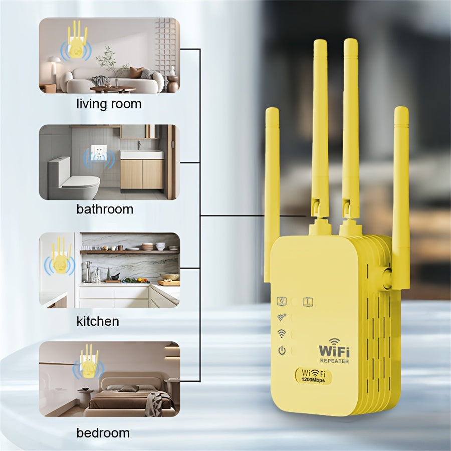 Amplificador de WiFi de 1200 Mbps - Repeater/Routers de Internet inalámbrica, cobertura de hasta 10,000 pies cuadrados, libre de interferencias, adecuado para noches de juegos familiares y celebraciones al aire libre - Enchufe de EE. UU., regalo perfecto
