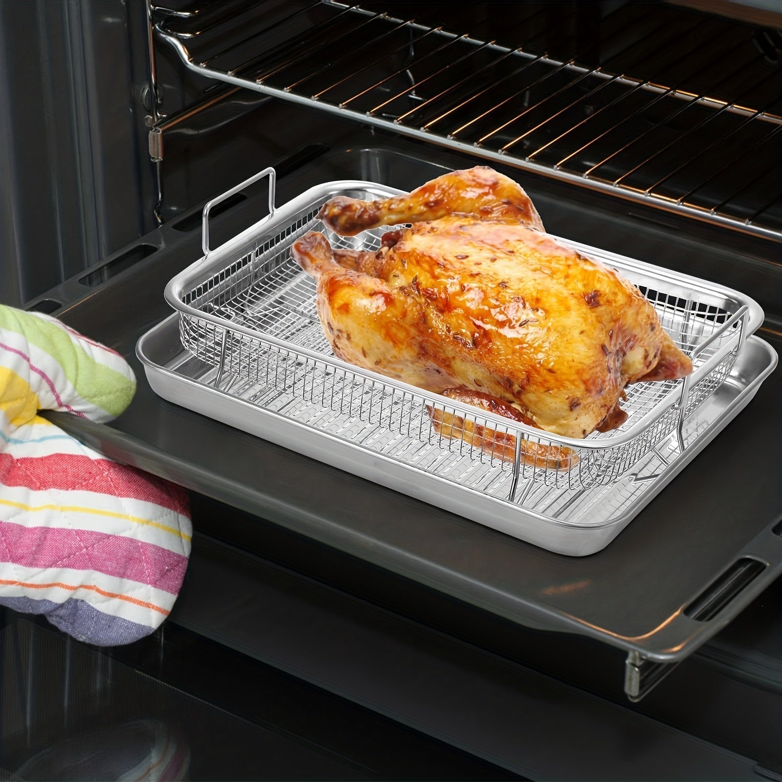 Cesta de freidora de acero inoxidable, con revestimiento antiadherente, accesorio de freidora multiusos, con asa desmontable, para patatas fritas, aperitivos y drenaje de alimentos