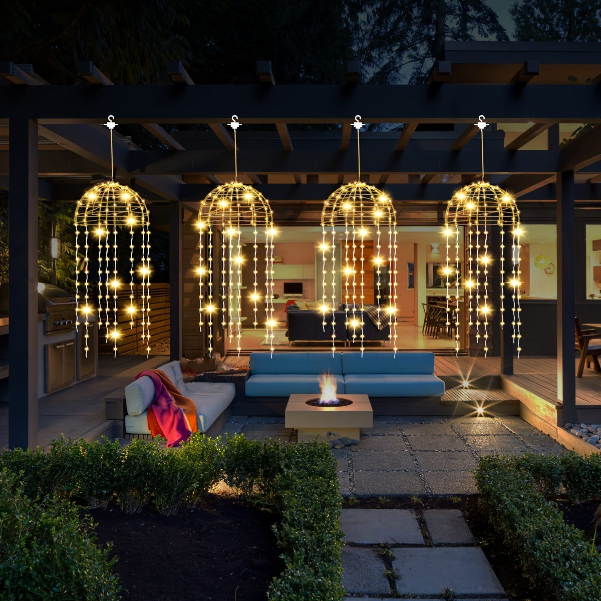 4 Conjuntos de Candelabros Decorativos para Exterior para Luces de Patio y Jardín, 265 Leds, Luces de Hadas, 8 Modos, Candelabros Solares para Patio, Paisaje, Parque, Fiesta, Tienda, Patio, Decoraciones de Árbol, Perfecto para Decoraciones de Día de la I