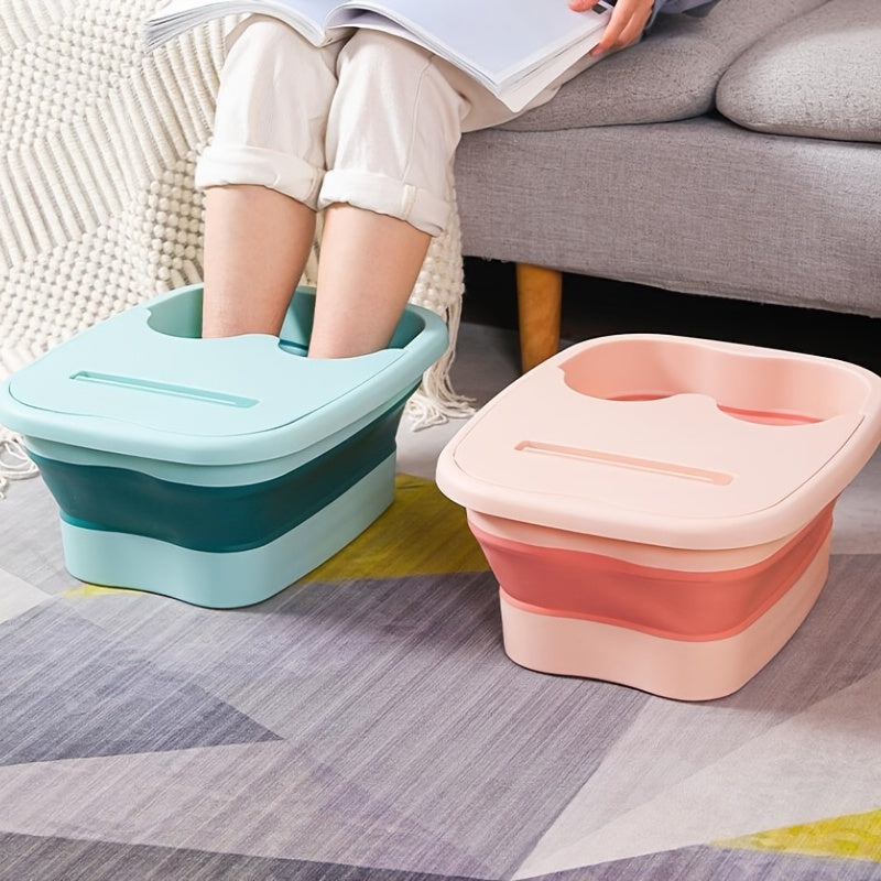 Balde plegable para baño de pies, diseño ergonómico portátil con tapa, material plástico resistente, ideal para viajes y uso en el hogar, no requiere electricidad, fácil de limpiar, estilo moderno, protección cómoda para los pies, accesorio de baño elega