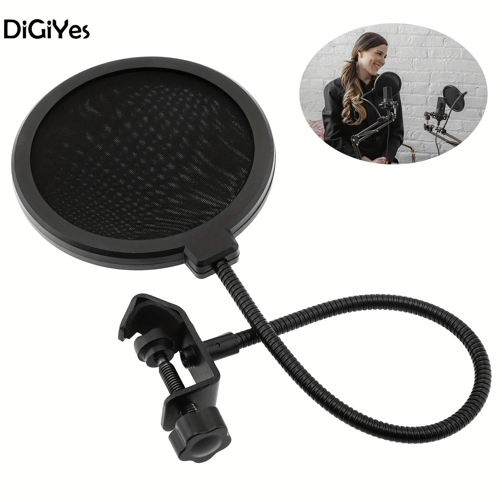 Filtro de Pop de Micrófono de Doble Capa con Cuello de Ganso Ajustable 360° - Ideal para Grabación Vocal y Transmisión en Vivo, Negro