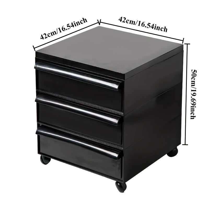 Armario de Almacenamiento con Ruedas de 3 Niveles – Organizador Móvil de Cajones Negro para Dormitorio, Sala de Estar o Oficina – Diseño Compacto con Acabado Brillante Suave