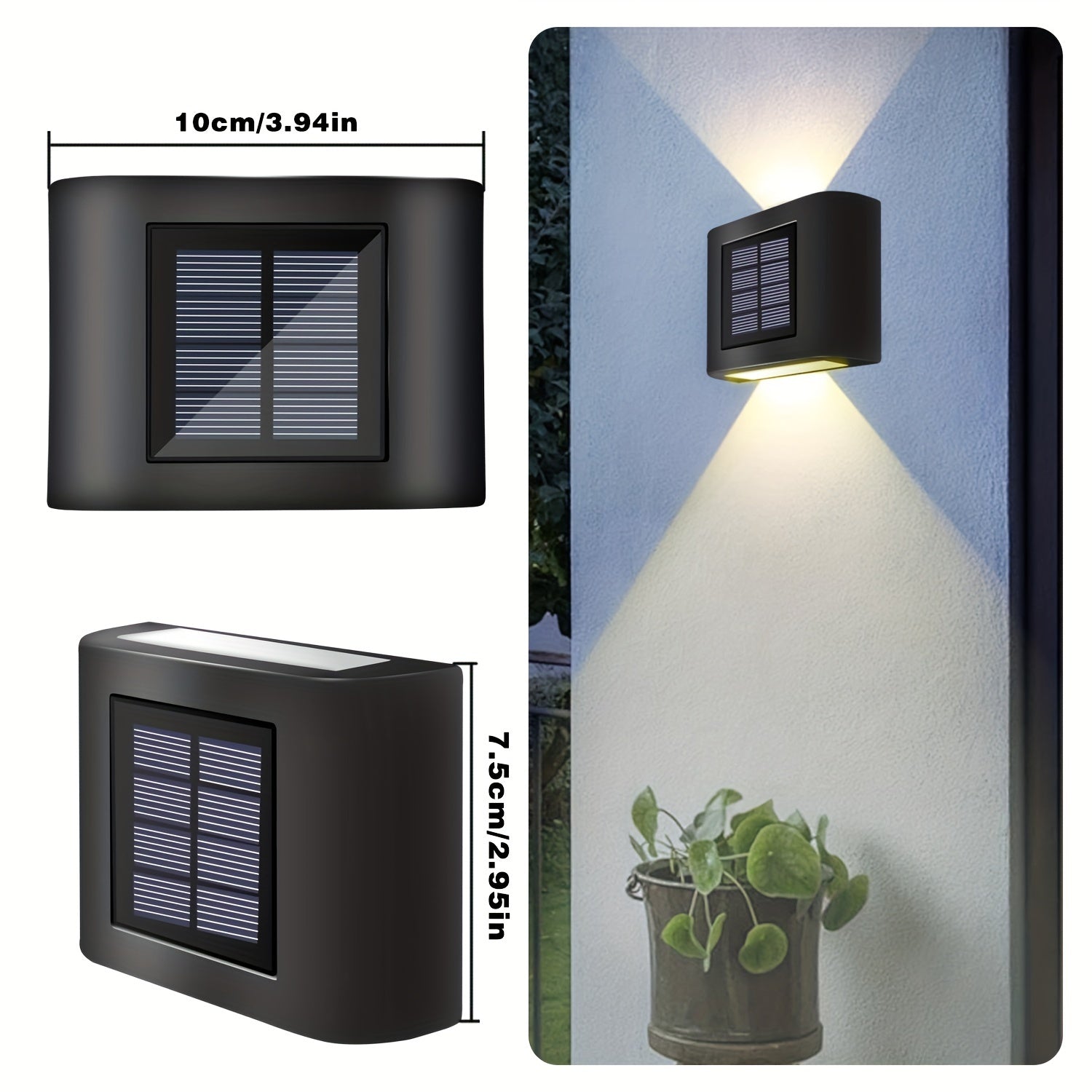 4pcs Luces de Pared de Jardín con Energía Solar de 6LED - Luz Cálida y Blanca, Perfectas para Patios Exteriores, Céspedes, Cercas, Caminos y Decoración de Fiestas