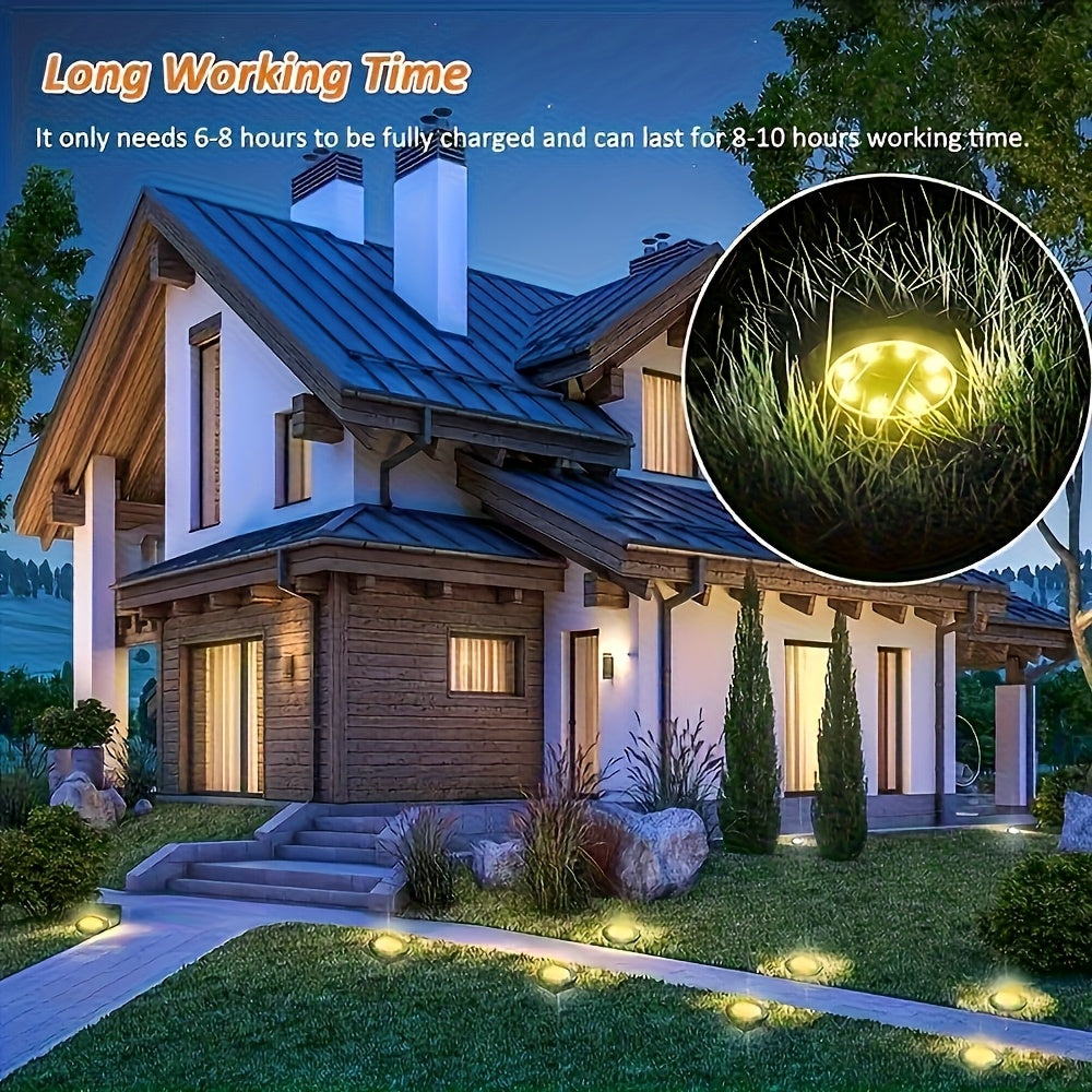 4 piezas de luces solares LiHangStar para senderos - Luces solares para exteriores, escaleras y césped con luz cálida/blanca, batería recargable, sensor de movimiento, montaje semienterrado para patio, caminos, escaleras - Plástico duradero, luces solare