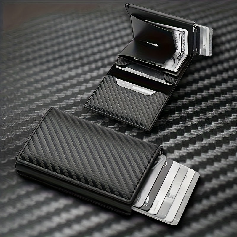 Billetera delgada para hombres con bloqueo RFID - Portatarjetas de aluminio negro, ligero y seguro para viajes, camping y uso diario