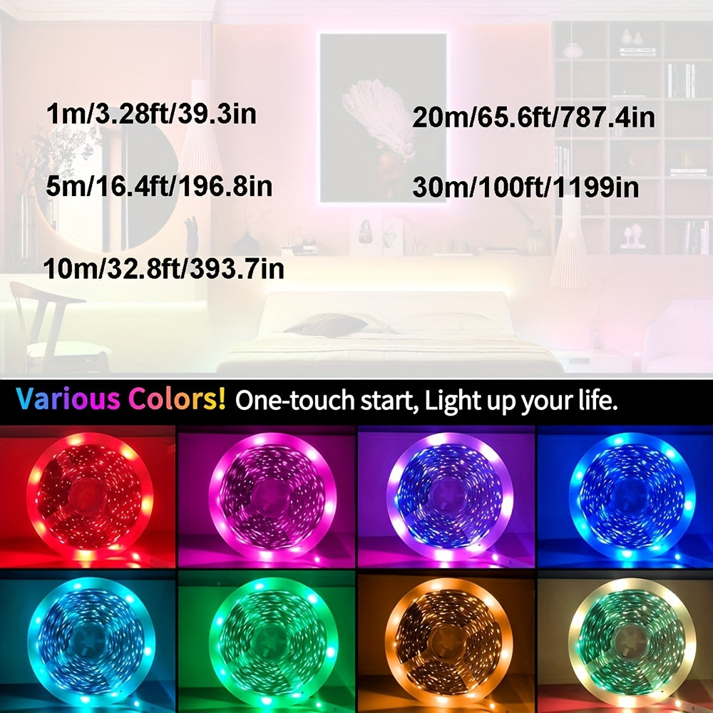99.97 cm - 30.48 metros Tira de luces LED 5050 RGB con sincronización de música, cambio de color, control de la aplicación inteligente de la tira de luces LED, mando a distancia de 44 teclas, luces LED para decoración del hogar en el interior del dormito